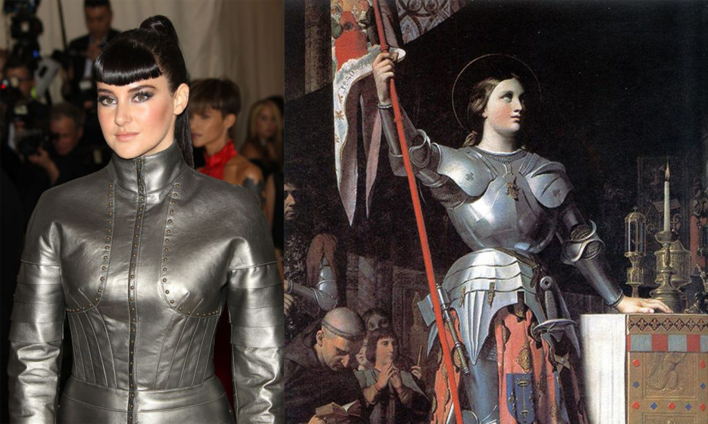 因《分歧者》系列電影而出名既Shailene Woodley 以銀色盔甲服裝，用左15世紀天主教聖人「聖女貞德」為今次Met靈感。