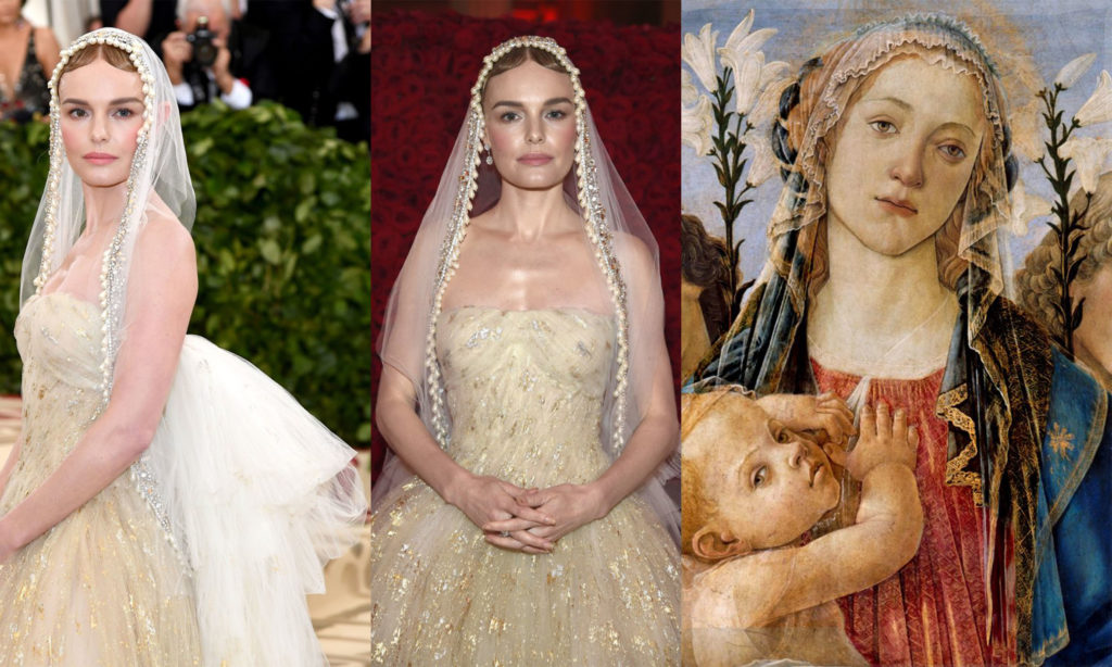 Kate Bosworth既白色頭紗造型取自15世紀文藝復興時期畫家波提且利畫作《 Mary with the Child and Singing Angels》（瑪利亞與兒童及歌唱的天使）